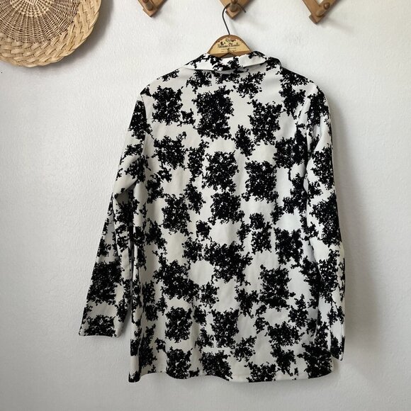 Vtg Sears stretch knit dagger collar black white floral tunic pullover top M/L - Picture 5 of 6